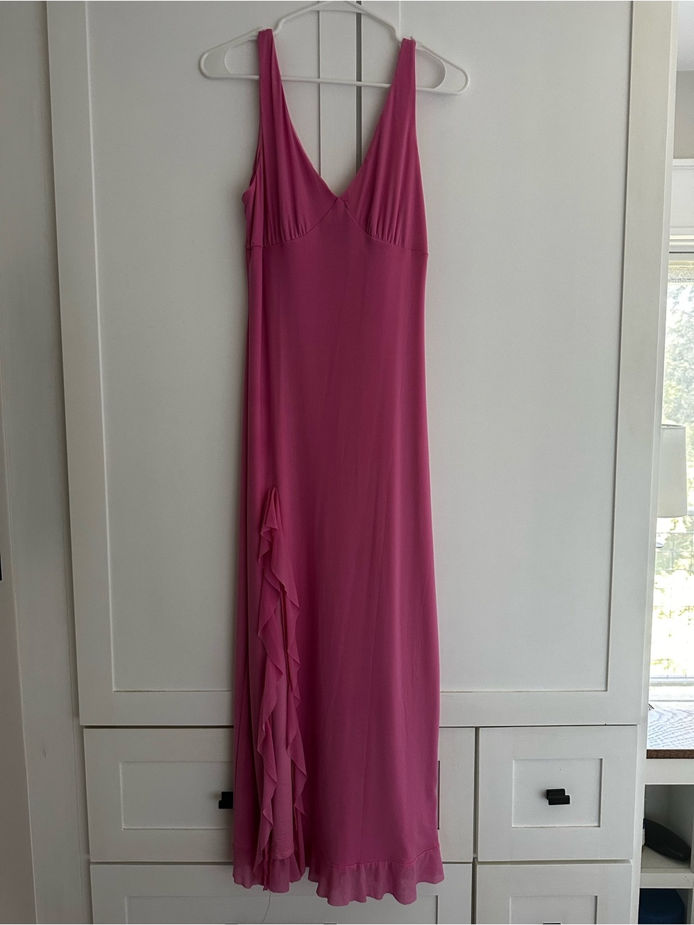 Sleeveless V-Neck Ruffled Maxi Dress in pink